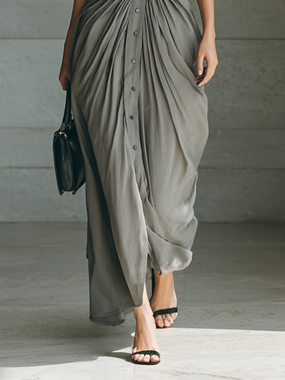 Maxi Dress with Notch Collar and Long Sleeves