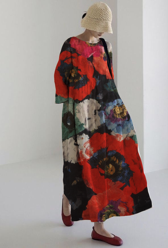 ROSALIA | Artistic Midi Dress with Maximum Comfort and Intense Floral Print for an Impactful Look