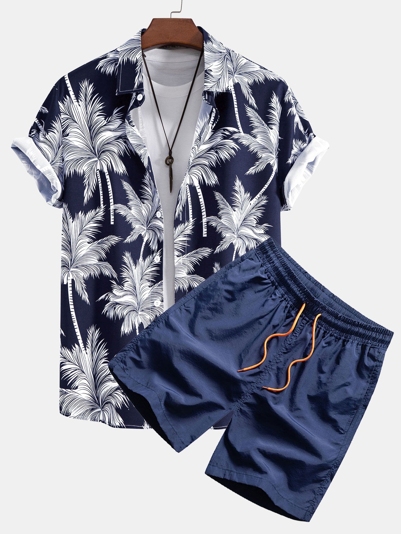 Palm Tree Print Button Up Shirt & Swim Shorts