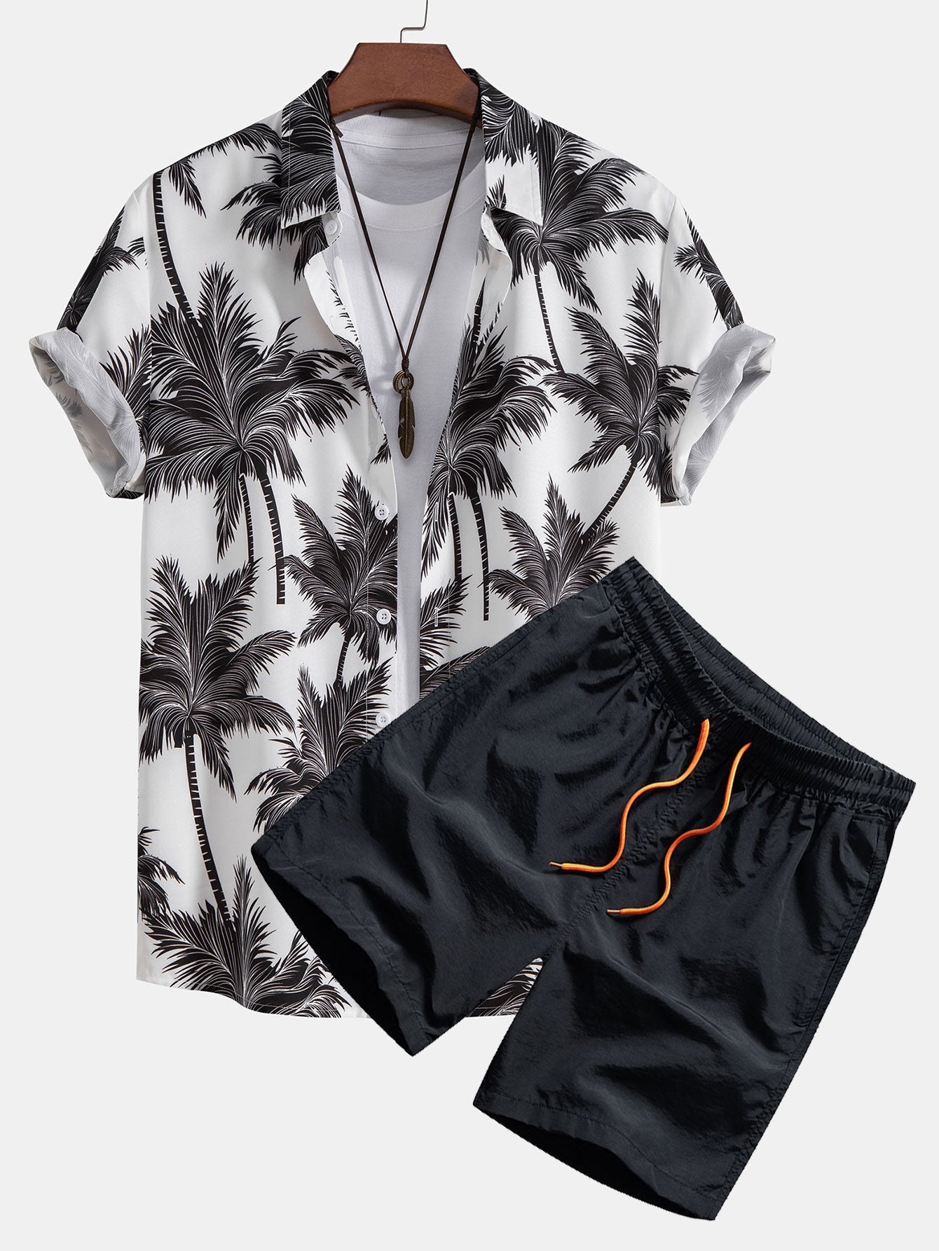 Palm Tree Print Button Up Shirt & Swim Shorts