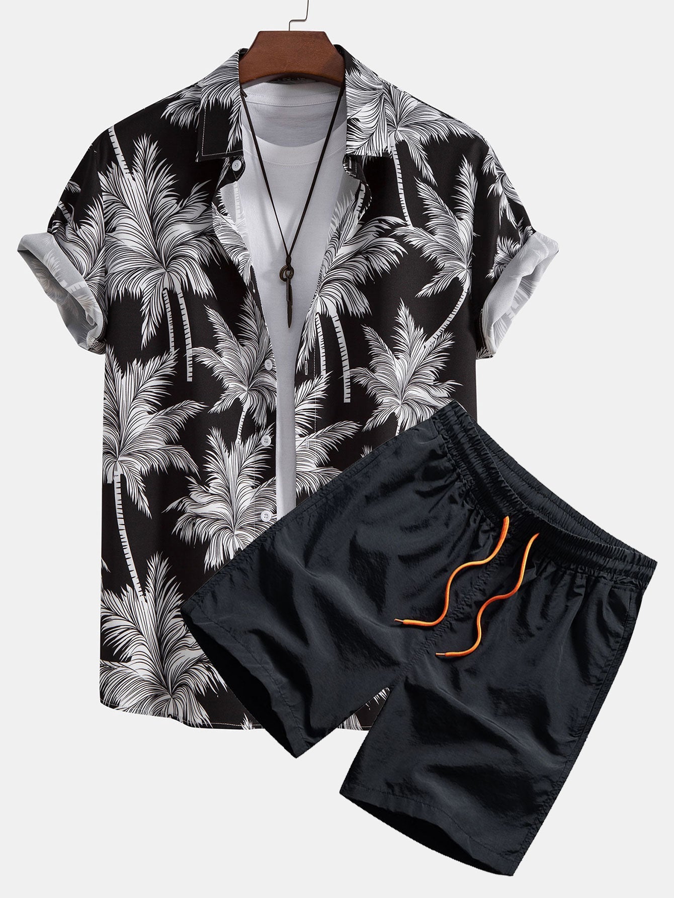 Palm Tree Print Button Up Shirt & Swim Shorts