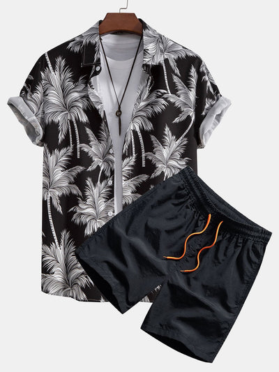 Palm Tree Print Button Up Shirt & Swim Shorts