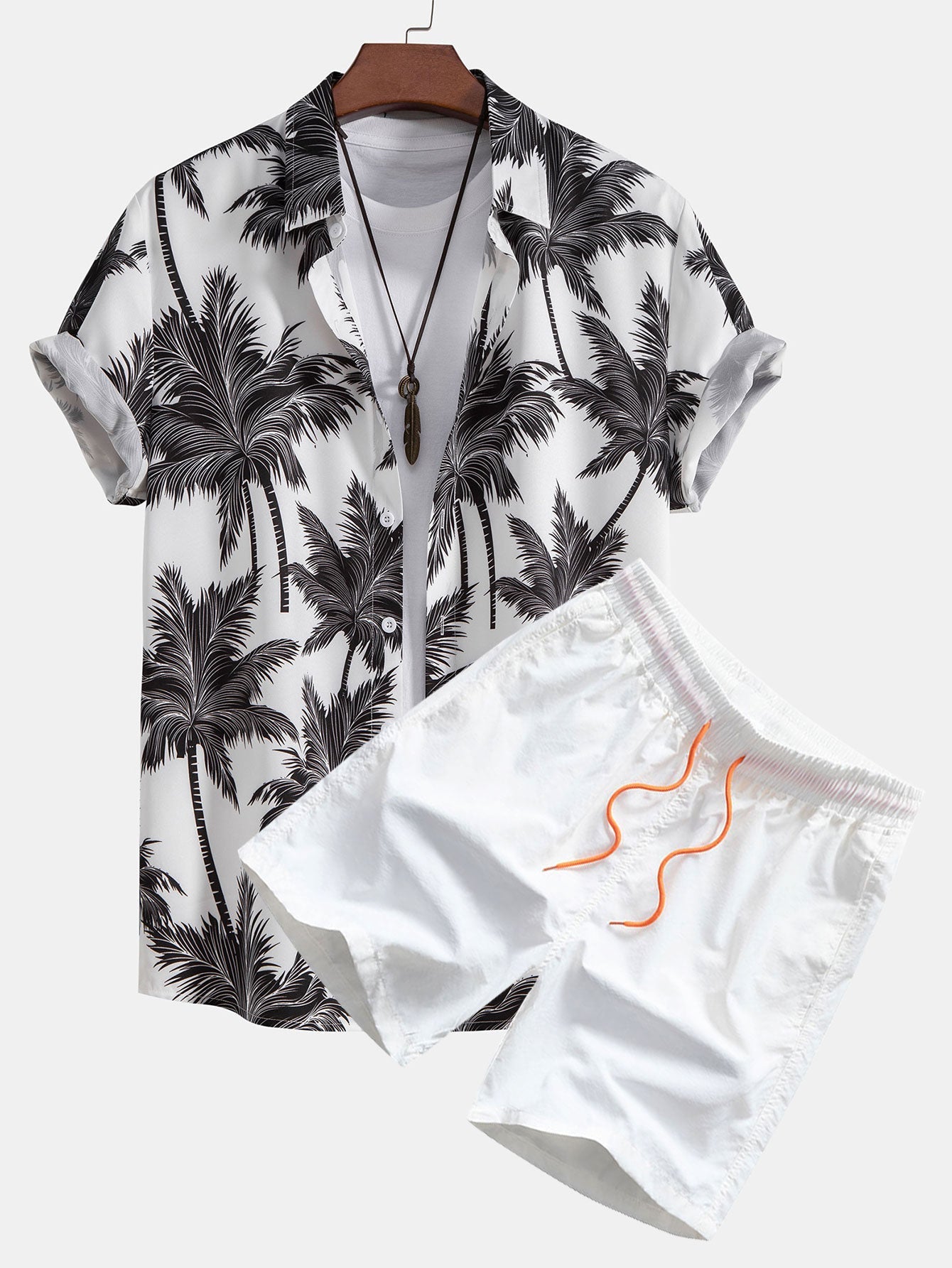 Palm Tree Print Button Up Shirt & Swim Shorts