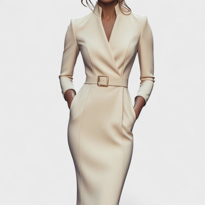Irielle™ - Elegant Dress with Belt and Mao Collar