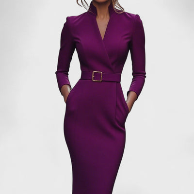 Irielle™ - Elegant Dress with Belt and Mao Collar