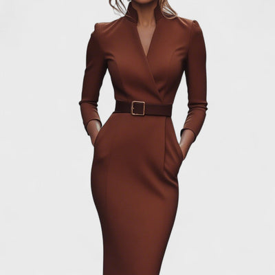 Irielle™ - Elegant Dress with Belt and Mao Collar