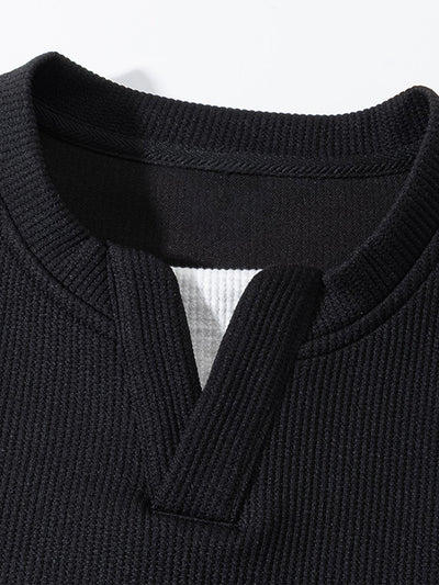 Relax Fit Waffle V Neck Sweatshirt