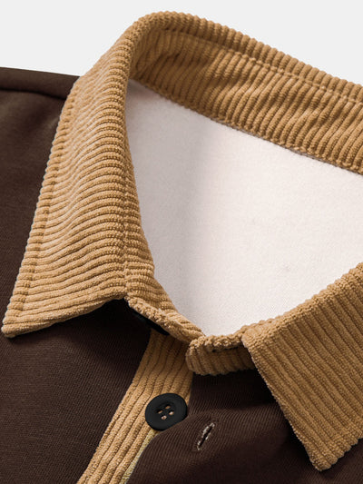 Relax Fit Contrast Corduroy Polo Collar Sweatshirt