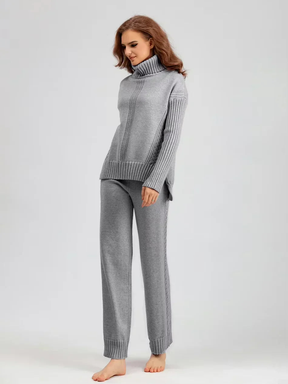 Scarlett | Chic High-Neck Knit Sweater & Loose Pants Set