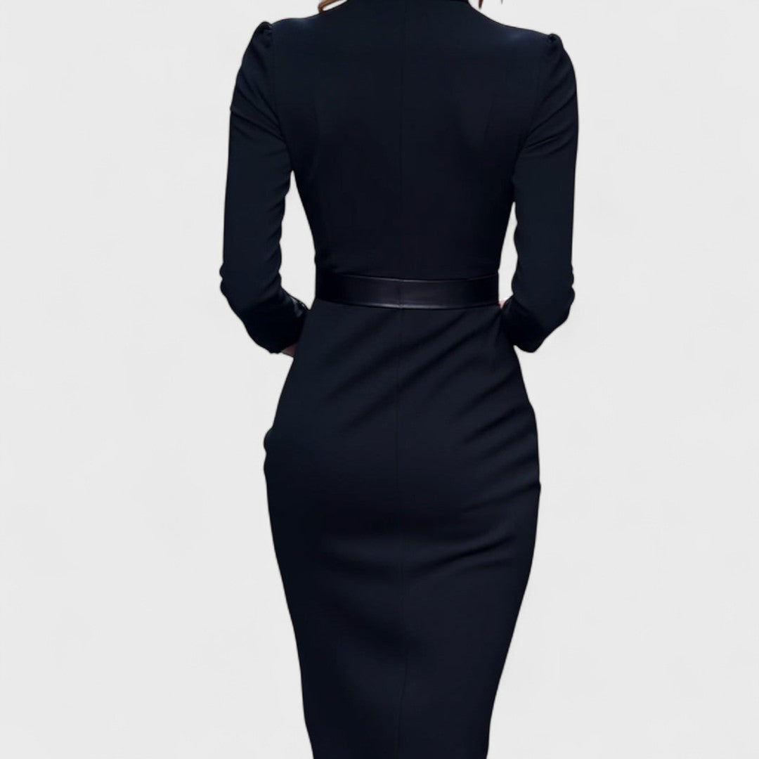 Irielle™ - Elegant Dress with Belt and Mao Collar