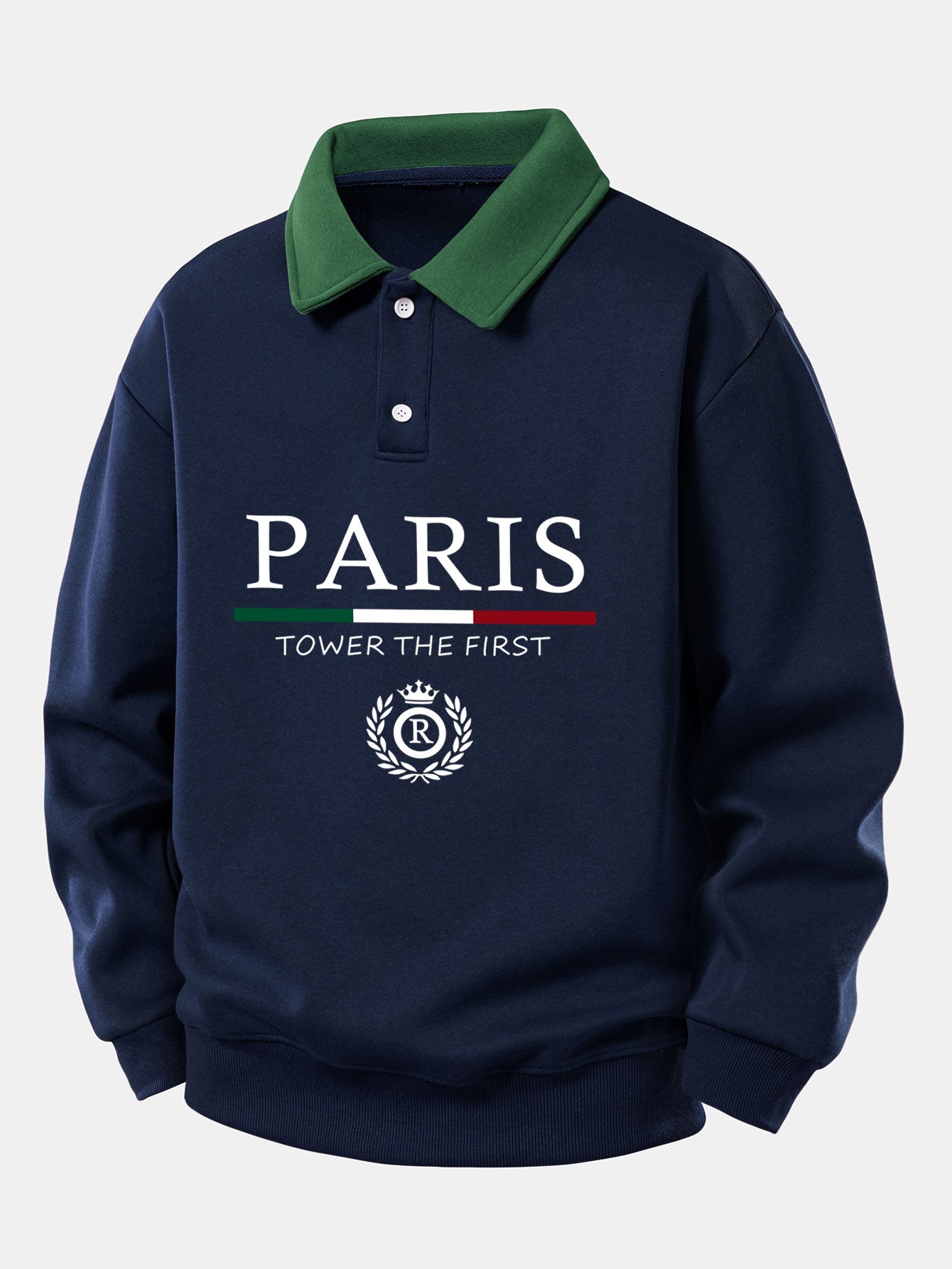 Relax Fit Paris Print Contrast Polo Sweatshirt