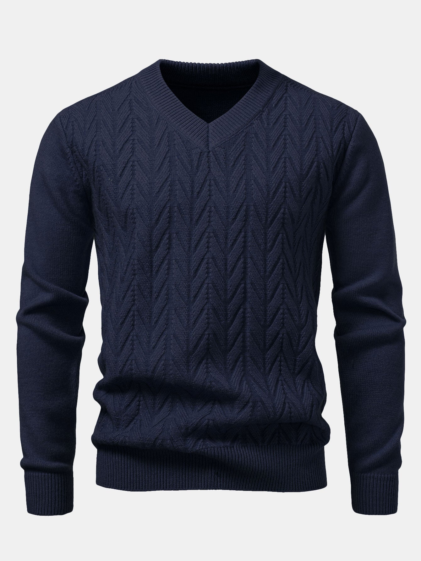 Heavyweight Geometric Jacquard V Neck Sweater
