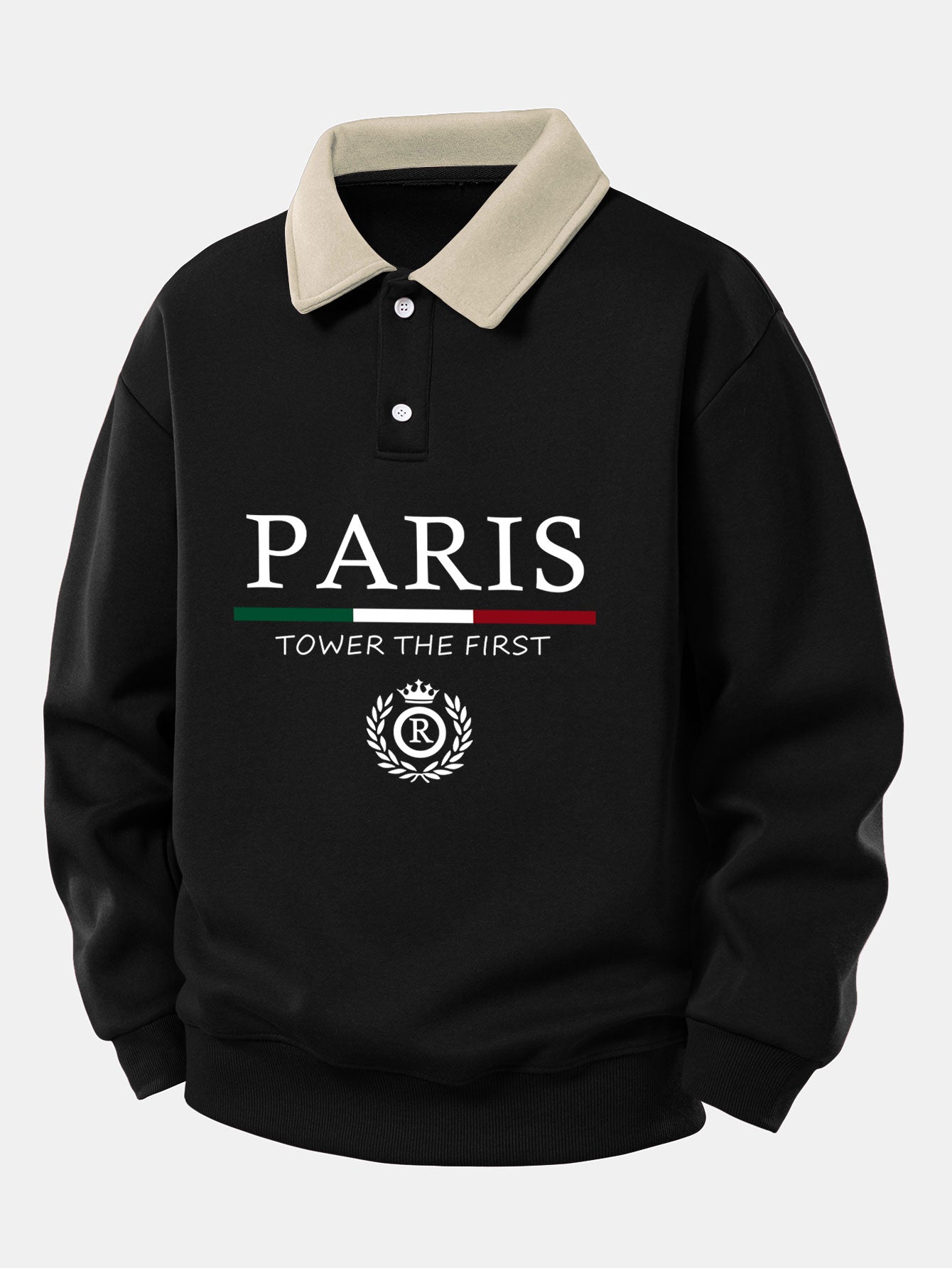 Relax Fit Paris Print Contrast Polo Sweatshirt