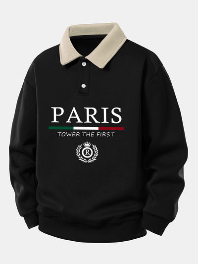 Relax Fit Paris Print Contrast Polo Sweatshirt