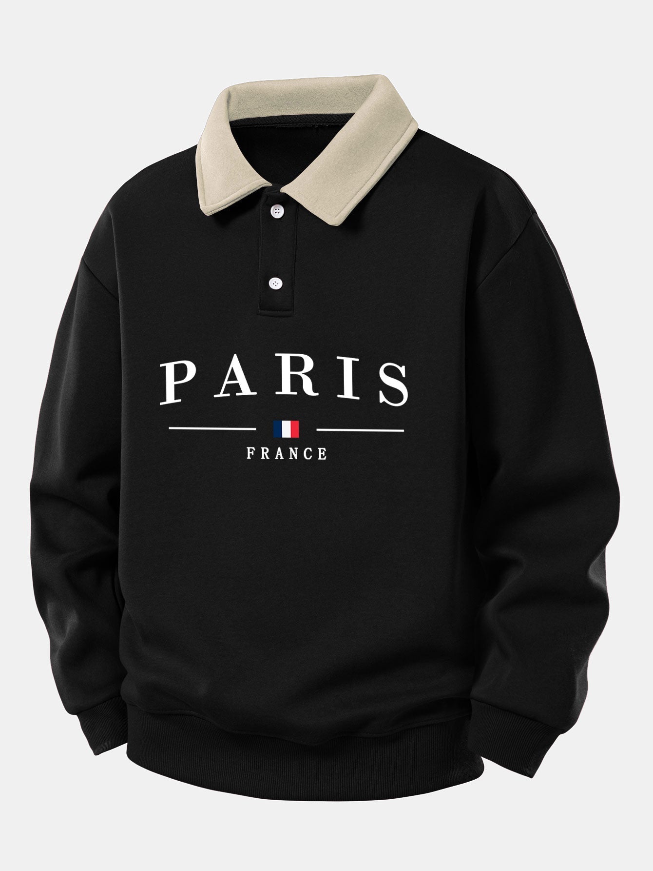 Relax Fit Paris France Print Contrast Polo Sweatshirt