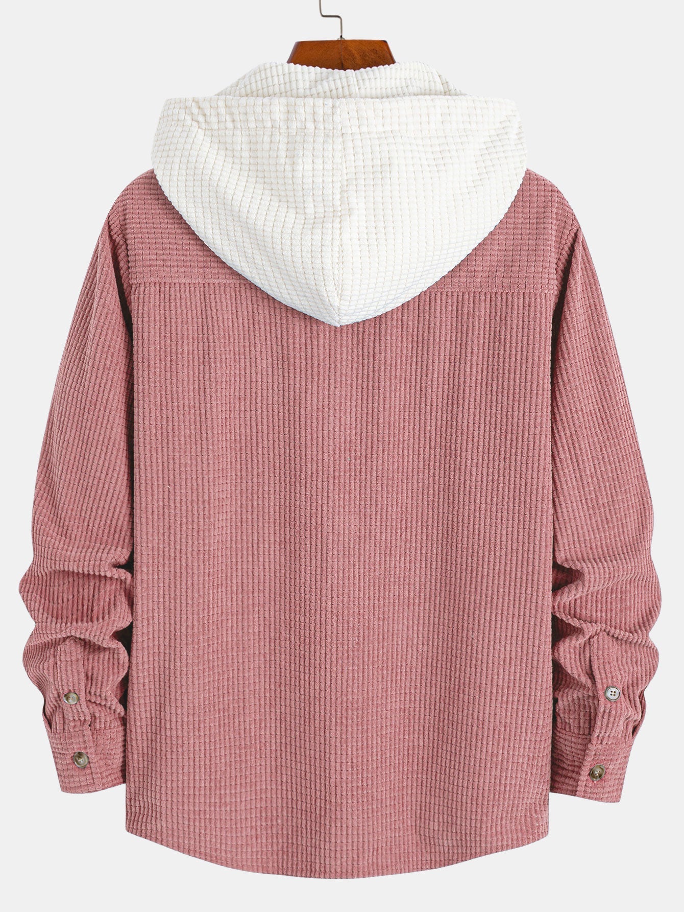 Long Sleeved Waffle Corduroy Contrast Hooded Shirt