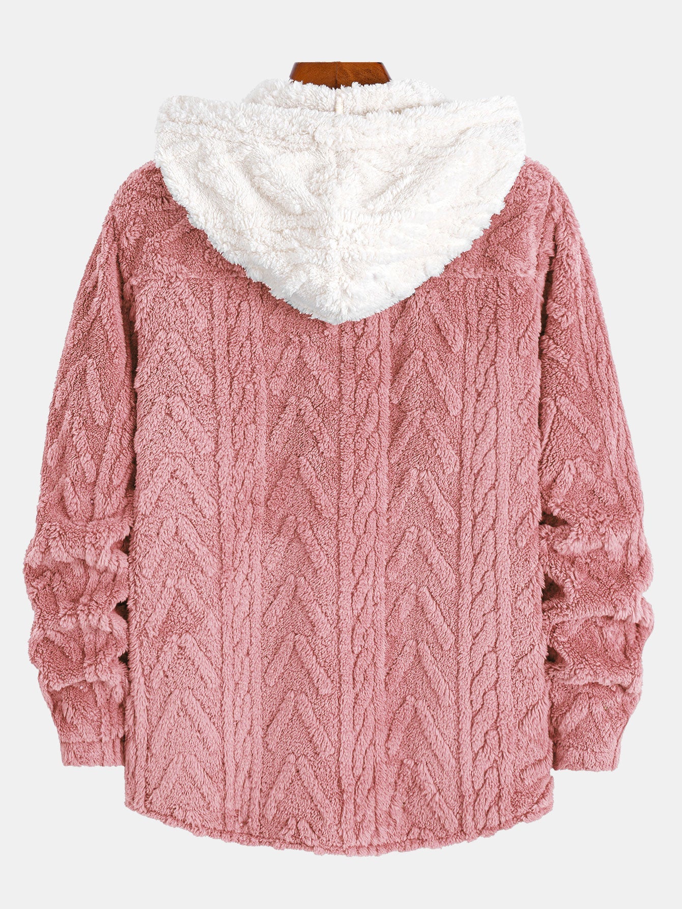 Contrast Geometric Jacquard Teddy Hooded Shirt