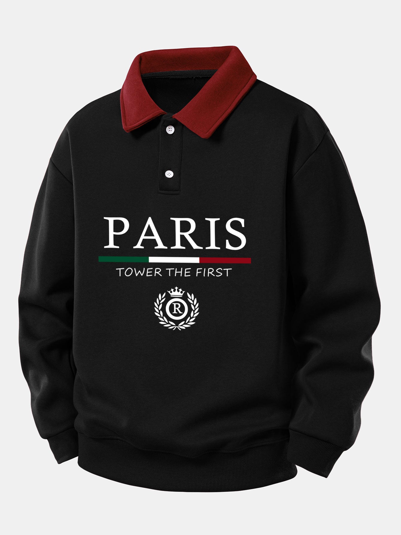 Relax Fit Paris Print Contrast Polo Sweatshirt