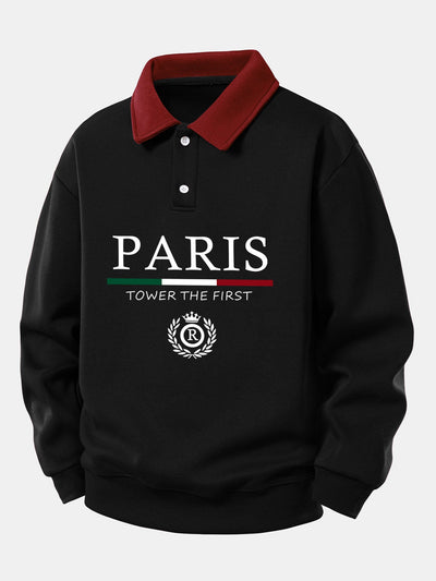 Relax Fit Paris Print Contrast Polo Sweatshirt