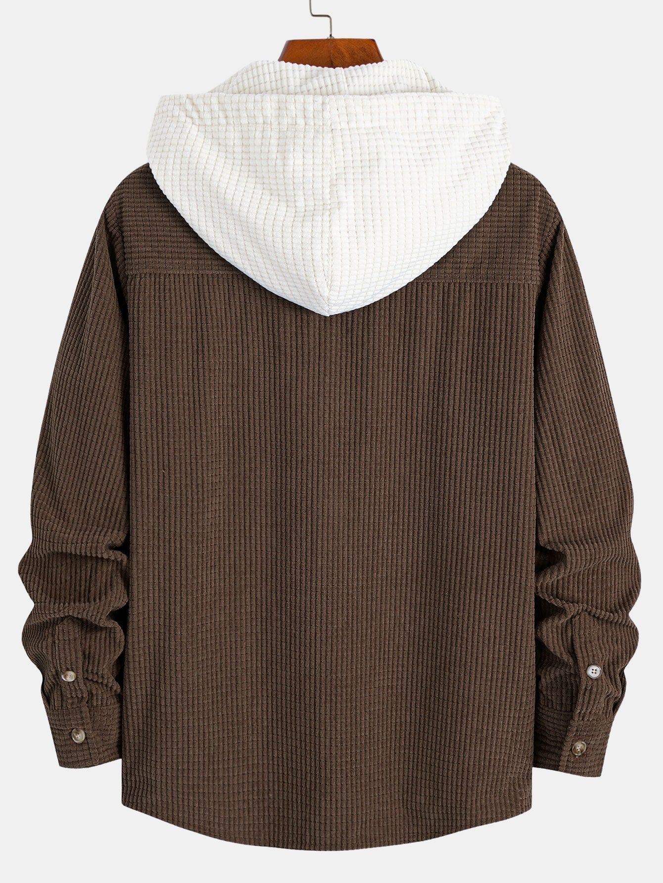 Long Sleeved Waffle Corduroy Contrast Hooded Shirt