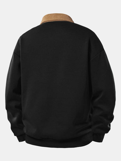 Relax Fit Contrast Corduroy Polo Collar Sweatshirt & Straight Leg Corduroy Pants