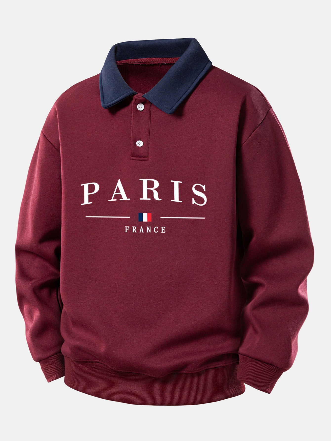 Relax Fit Paris France Print Contrast Polo Sweatshirt