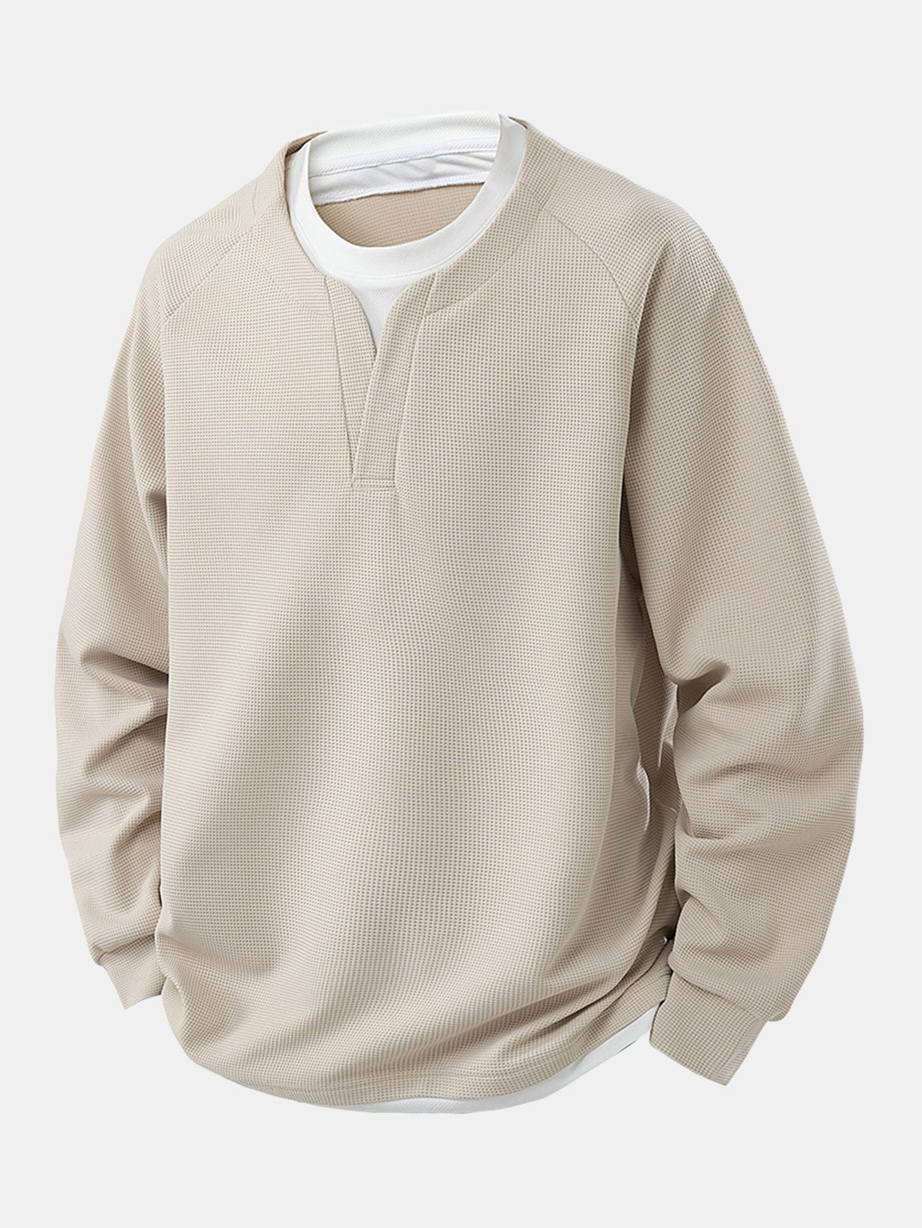 Raglan Sleeve 2 In 1 Waffle T-Shirt & Single Pleat Drawstring Straight Leg Pants