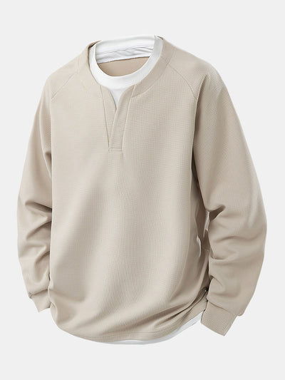 Raglan Sleeve 2 In 1 Waffle T-Shirt & Single Pleat Drawstring Straight Leg Pants