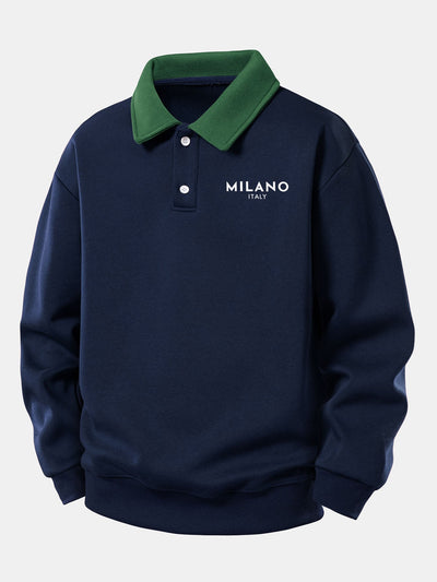 Relax Fit Milano Print Contrast Polo Sweatshirt