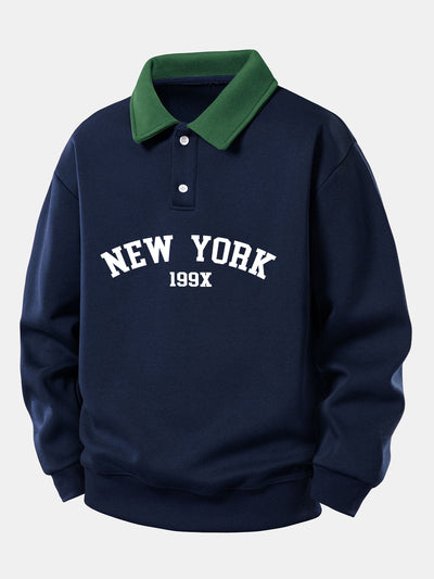 Relax Fit New York Print Contrast Polo Sweatshirt