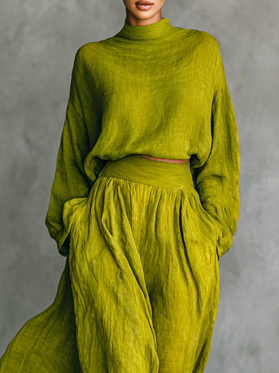 Women's Green Outfit in Cotton-Linen Blend
