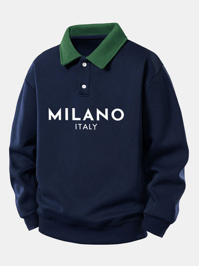 Relax Fit Milano Print Contrast Polo Sweatshirt