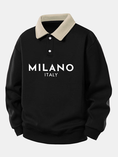 Relax Fit Milano Print Contrast Polo Sweatshirt