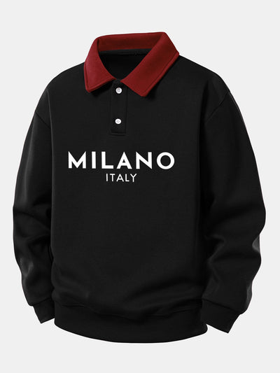 Relax Fit Milano Print Contrast Polo Sweatshirt