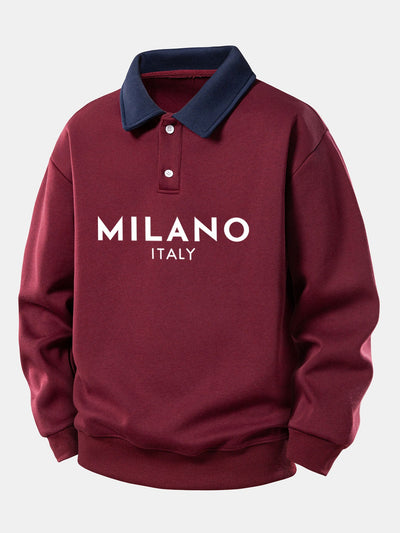 Relax Fit Milano Print Contrast Polo Sweatshirt