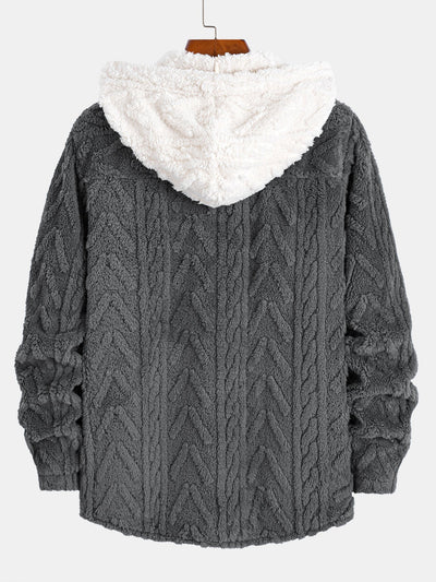 Contrast Geometric Jacquard Teddy Hooded Shirt