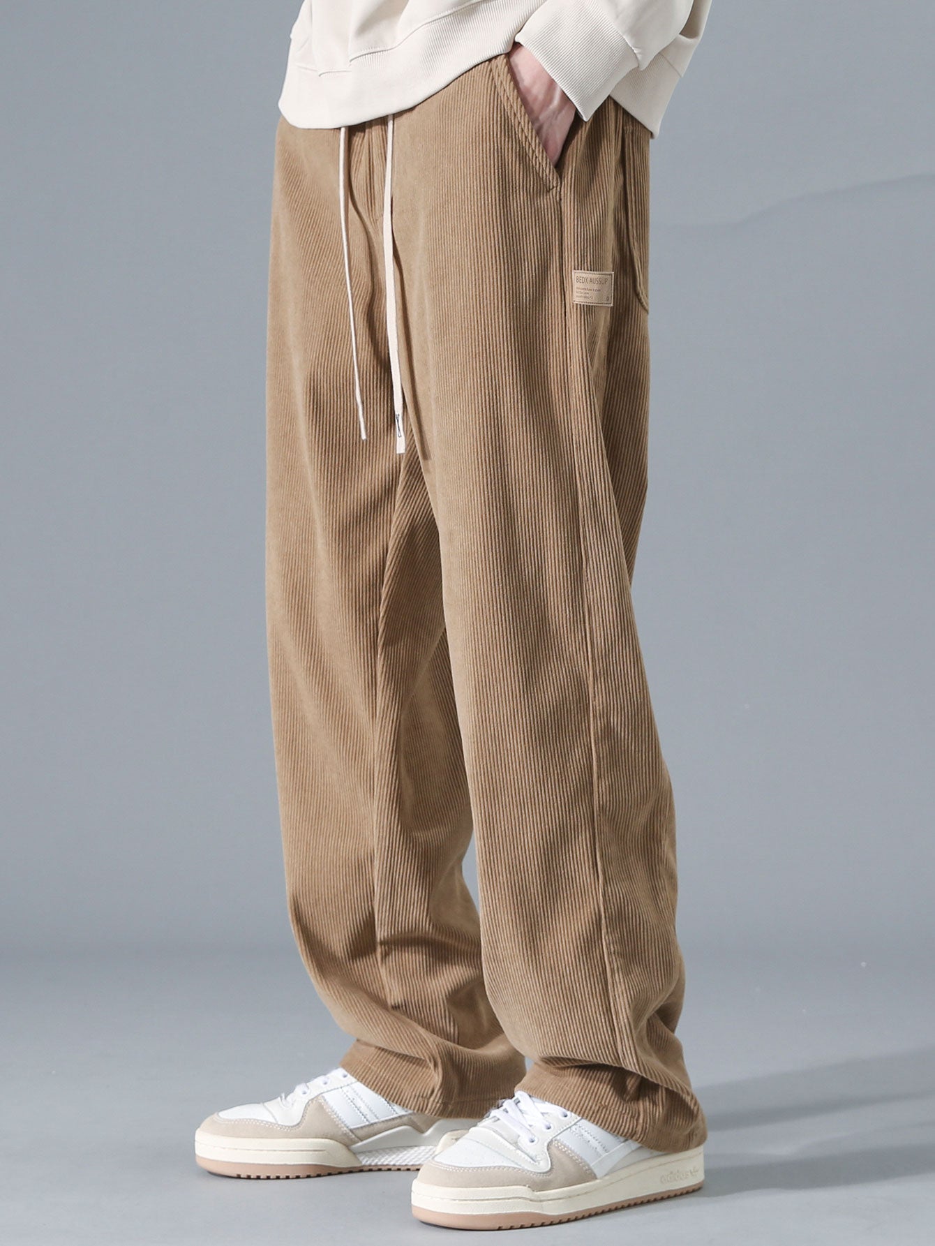 Relax Fit Contrast Corduroy Polo Collar Sweatshirt & Straight Leg Corduroy Pants