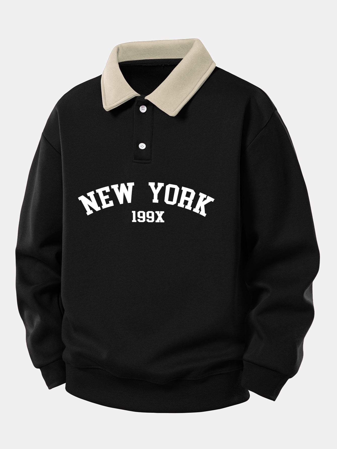 Relax Fit New York Print Contrast Polo Sweatshirt