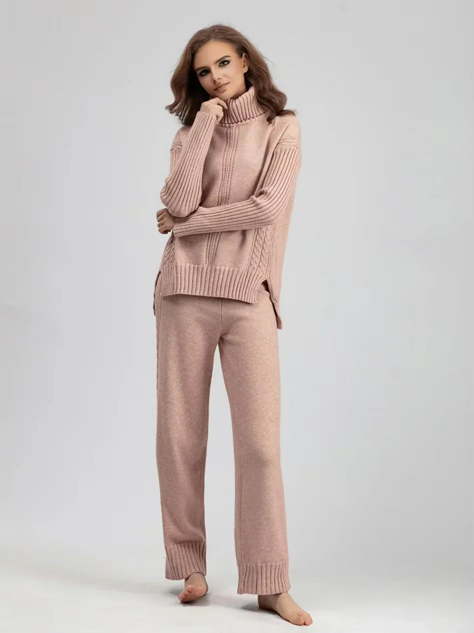 Scarlett | Chic High-Neck Knit Sweater & Loose Pants Set
