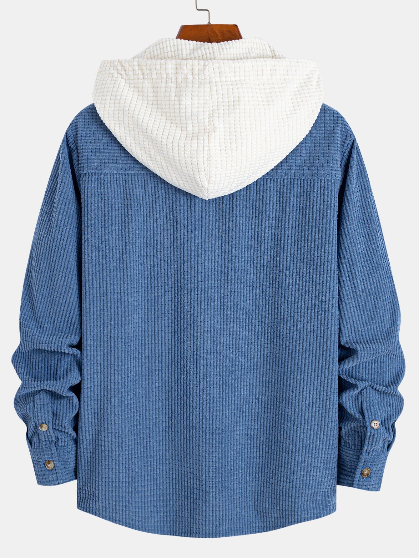 Long Sleeved Waffle Corduroy Contrast Hooded Shirt
