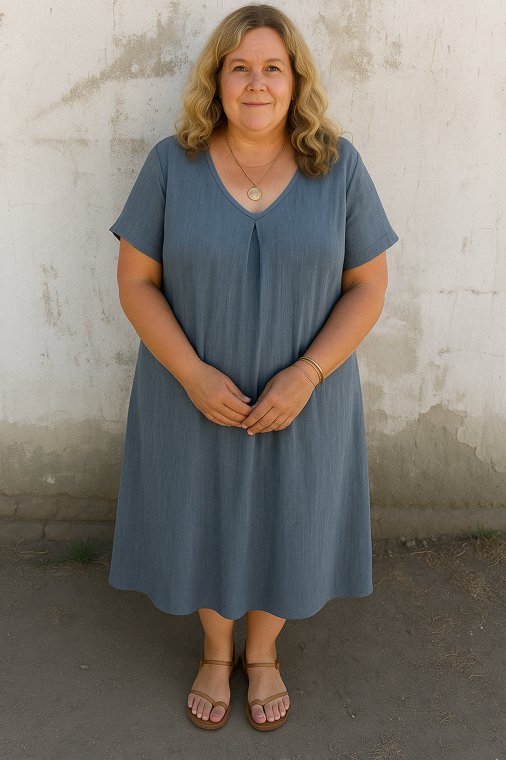 Mia™ | Casual Linen V-Neck Tummy Covering Dress