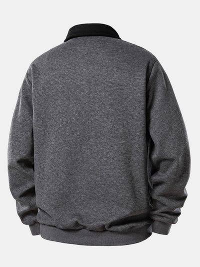 Contrast Polo Collar Sweatshirt