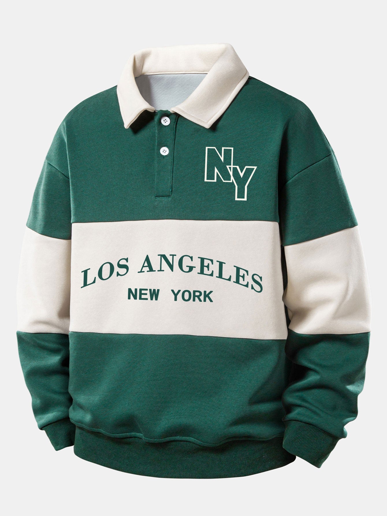 Relax Fit Los Angeles Print Color Block Polo Collar Sweatshirt