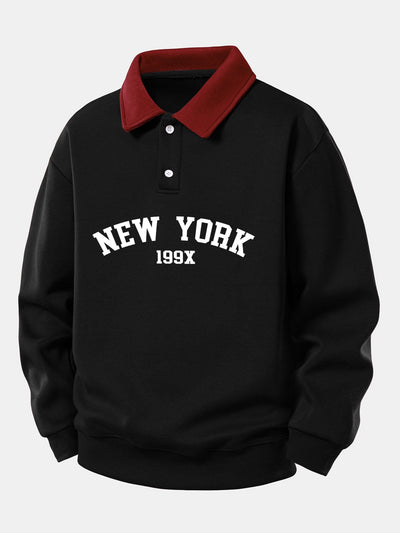 Relax Fit New York Print Contrast Polo Sweatshirt