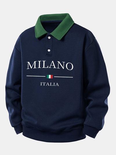 Relax Fit Milano Print Contrast Polo Sweatshirt