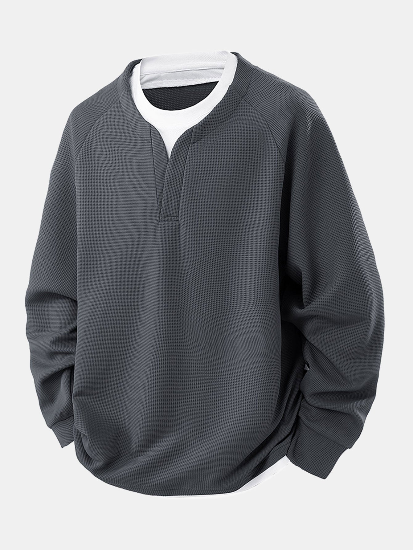 Raglan Sleeve 2 In 1 Waffle T-Shirt & Single Pleat Drawstring Straight Leg Pants