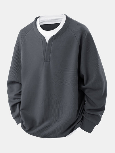 Raglan Sleeve 2 In 1 Waffle T-Shirt & Single Pleat Drawstring Straight Leg Pants