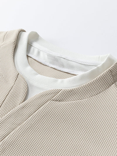 Raglan Sleeve 2 In 1 Waffle T-Shirt & Single Pleat Drawstring Straight Leg Pants