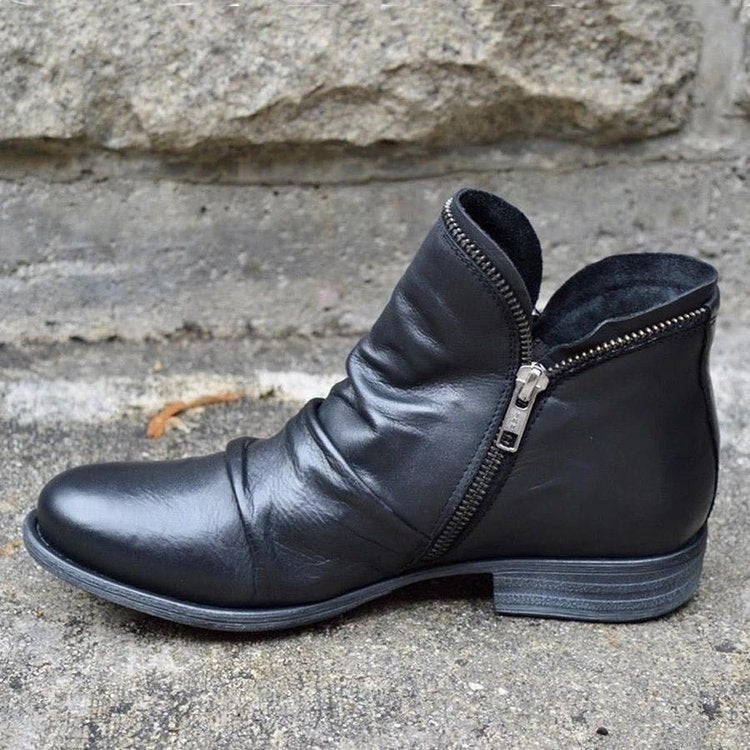 Martine™ - Zippered Leather Ankle Boots