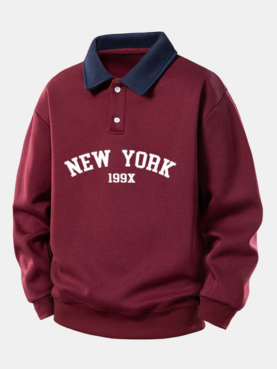 Relax Fit New York Print Contrast Polo Sweatshirt